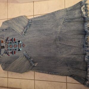 POL Blue Denim Dress with Embroidery